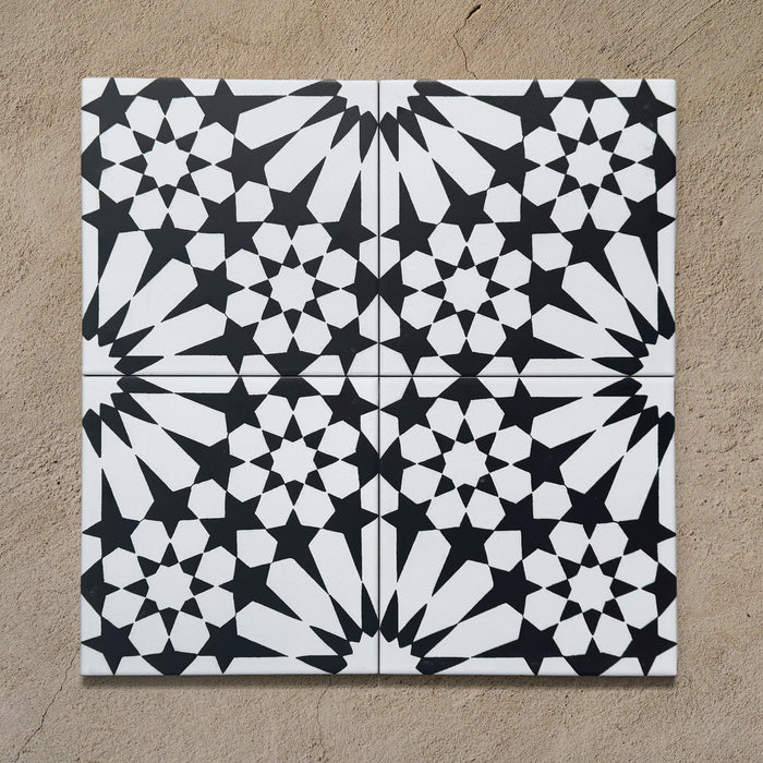 Fizaan Winter | Black & White Tile | Moroccan Tiles  | 20cm x 20cm