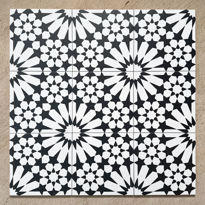 Fizaan Winter | Black & White Tile | Moroccan Tiles  | 20cm x 20cm