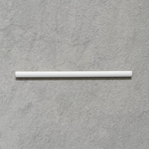 Fusion Arctic White 1.5x30cm gloss pencil bullnose border tiles featuring a clean bright white finish, designed for decorative edging and refined finishing details in contemporary wall tile installations.