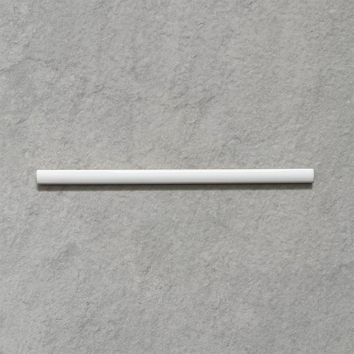 Fusion Arctic White 1.5x30cm gloss pencil bullnose border tiles featuring a clean bright white finish, designed for decorative edging and refined finishing details in contemporary wall tile installations.