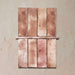 Fusion Coral Pink 1.5x30cm gloss pencil bullnose border tiles featuring soft blush and terracotta speckled tones, designed for decorative edging and refined finishing details in contemporary wall tile installations.