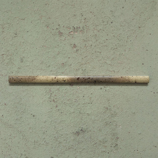 Fusion Moss Green 1.5x30cm gloss pencil bullnose border tiles featuring earthy olive and stone-toned speckled variation, designed for decorative edging and refined finishing details in contemporary wall tile installations.