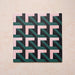 Four-tile layout featuring Geometry Lagoon 20x20cm patterned ceramic tiles, showing an interlocking geometric design in blush pink, deep teal, and charcoal tones, displayed against a textured beige backdrop.