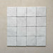 Product image of Giovanni Square Carrara Vintage Marble wall and floor tiles in an 11cm x 11cm format, featuring a soft white marble effect surface with subtle tonal variation and rounded vintage-inspired edges.