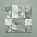 Product image of Giovanni Square Salvia Vintage Marble wall and floor tiles in an 11cm x 11cm format, featuring green and white marble effect detailing, natural veining and rounded vintage-inspired edges.