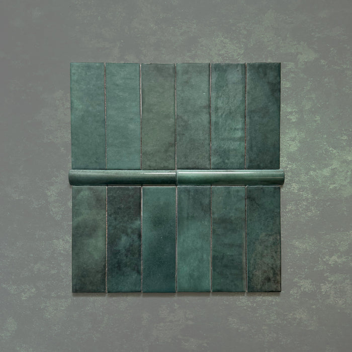 Zellij Gloss Green Bullnose | Moroccan Style | 3cm x 20cm