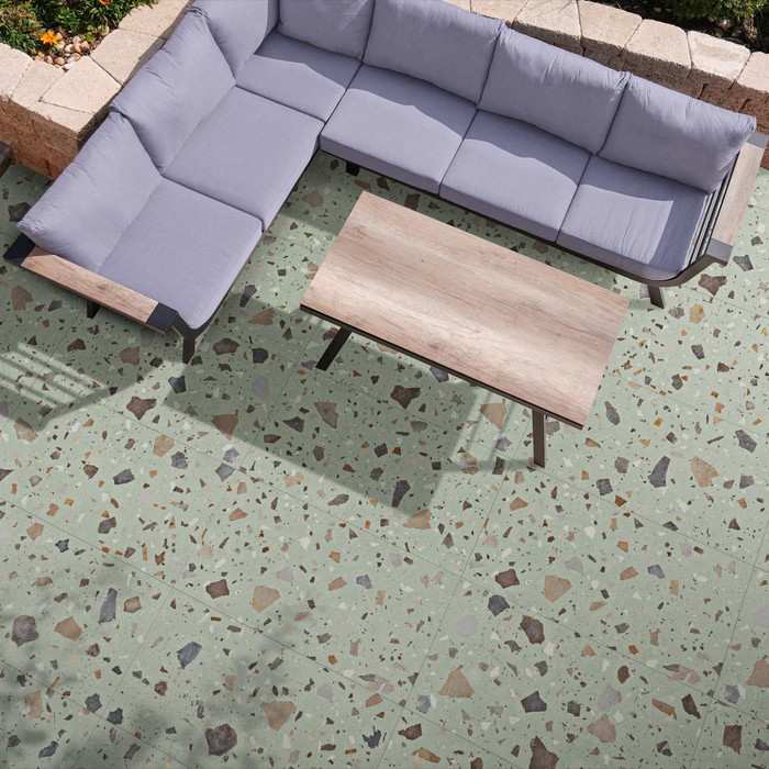 CUT TILE SAMPLE Riverstone Terrazzo Green | *2CM* Outdoor Porcelain Tile Slabs | 50cm x 100cm