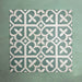 Group of Iris Green Victorian Moroccan-style 20×20cm porcelain tiles arranged together to showcase the repeating soft green and cream geometric pattern, ideal for creating decorative feature floors and walls.