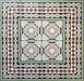 Empire Green Corner 15x15cm Victorian floor tile group layout with coordinating border tiles, showcasing ornate floral motifs and interlocking geometric patterns in sage green, terracotta, and white for a timeless heritage look.