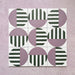 Group image showing multiple Geometry Seritina 20x20cm patterned tiles arranged in a repeating layout, featuring green striped semicircles and mauve solid semicircles on a cream base, photographed against a textured pink background.