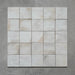 Group of Beijing White 10x10cm Moroccan square tiles arranged on a grey background, featuring soft tonal variation, subtle glaze differences, and handmade-style edges that create a natural, artisanal look.