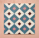 Cabana Guazzatto 20x20cm Moroccan-style porcelain tiles arranged in a group, displaying a repeating geometric diamond pattern in blue, cream, pink, and burgundy hues with a smooth matt finish.