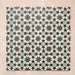 Cabana Tanane Moroccan Style 20x20cm group of tiles showing a repeating geometric star and cross pattern in forest green, blush pink, white, and tan tones with a smooth matt finish