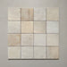 Zellij Bone Square Moroccan-style tiles in a 13.2cm x 13.2cm format, arranged as a grouped layout to showcase the warm beige tones and natural handmade surface variation on a neutral background.