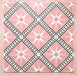 Galata Pink Moroccan Style 20x20cm group of tiles showing a repeating star and diamond pattern in soft pink, white, and black with a matt finish, laid out against a textured pink background.