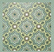 Group of Brompton Verde 20x20cm Victorian-style ceramic tiles arranged together, showcasing a repeating geometric star and floral pattern in green, teal, and cream tones with a traditional heritage design aesthetic.
