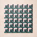 Group display of Geometry Lagoon 20x20cm patterned ceramic tiles arranged in a repeated layout, featuring an interlocking geometric design in blush pink, deep teal, and charcoal tones against a soft textured beige backdrop.