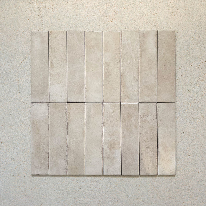 Madison Oatmeal Brick Wall Tiles 6x24.6cm — group image showcasing the natural variation in tone and texture. The subtle blend of cream, beige, and stone hues enhances their handcrafted look, making them perfect for adding warmth and depth to both classic and modern interiors.