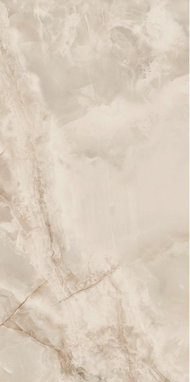 Close-up of Hashim Ivory Honed Matt Onyx 60x120cm porcelain tile featuring soft ivory onyx-effect veining with warm cream, beige and subtle golden tones. The honed matt finish creates a luxurious natural stone look, ideal for bathroom walls, feature walls and elegant interior spaces.