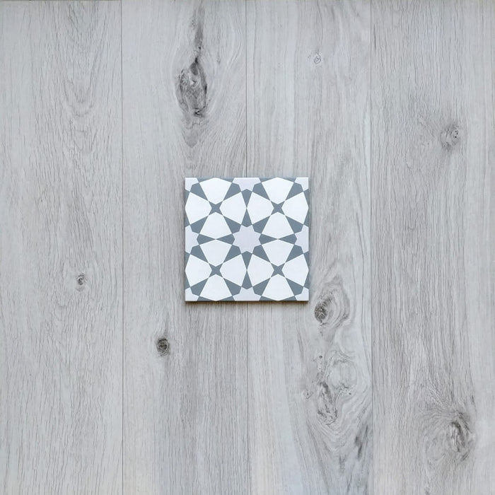 Agraba Silver Moroccan Patterned Tile | Grey Tiles | 20cm x 20cm | Wall & Floor Tiles