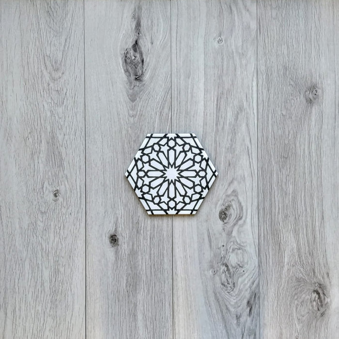 Alhambra Moroccan Hexagon Black & White Tiles 18.7cm X 21.6cm