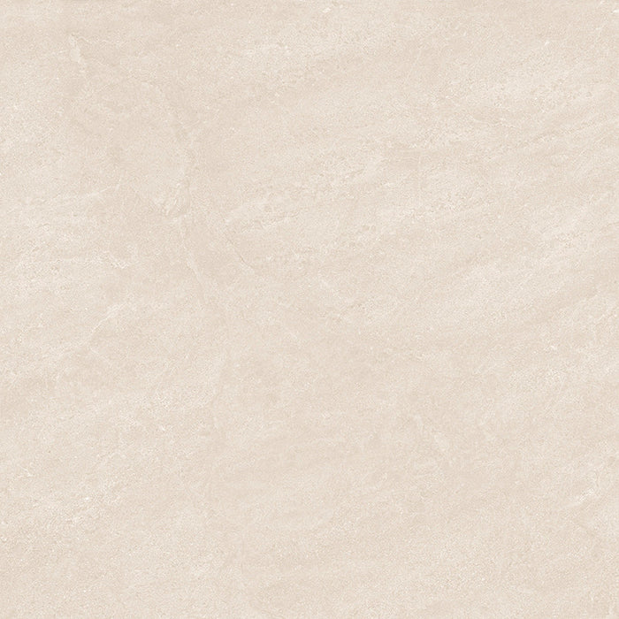 Close-up of Jeddah Avorio Neutra Stone 60x60cm stone-effect wall and floor tile, featuring warm ivory and beige tones with delicate natural stone-inspired veining and a subtle, elegant textured finish.