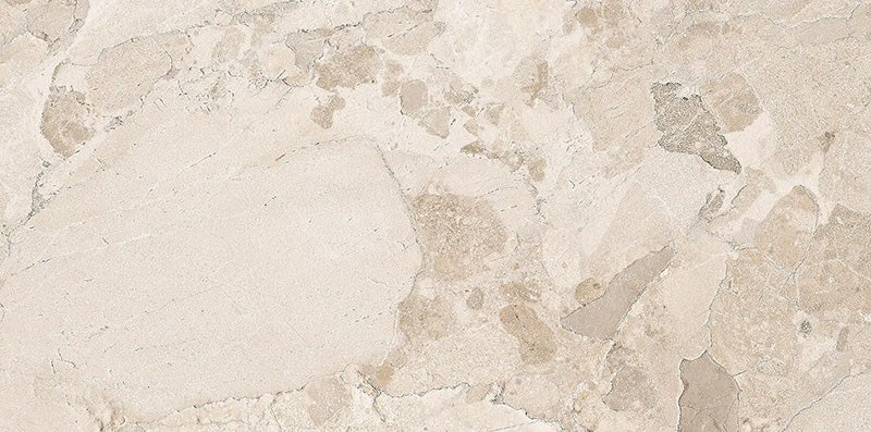 Close-up of Jeddah Avorio Sassi Stone 30x60cm stone-effect wall and floor tile, featuring warm ivory and beige tones with natural stone-inspired veining, subtle texture and an elegant, timeless finish.