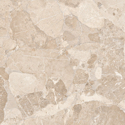 Close-up of Jeddah Avorio Sassi Terrazzo Stone 60x60cm stone-effect wall and floor tile, featuring warm ivory and beige tones with natural stone-inspired veining, subtle texture and an elegant, timeless finish.