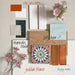 Moodboard featuring Jeddah Blanco Neutra Stone stone-effect wall and floor tiles, styled with aqua gloss tiles, terracotta brick tiles, a Moroccan-style patterned tile, warm wood finishes, soft fabrics and floral accents.