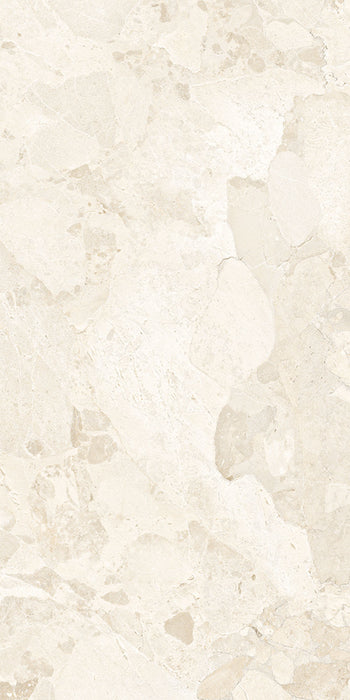Close-up of Jeddah Blanco Sassi Stone 30x60cm stone-effect wall and floor tile, featuring soft cream and ivory tones with natural stone-inspired veining and subtle texture for a timeless, elegant finish.