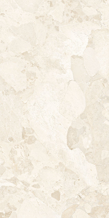 Close-up of Jeddah Blanco Sassi Terrazzo Stone 60x120cm stone-effect wall and floor tile, featuring soft cream and beige tones with natural stone-inspired veining, subtle texture and an elegant, timeless finish.