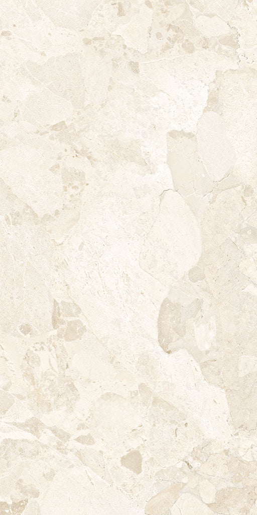 Close-up of Jeddah Blanco Sassi Terrazzo Stone 60x120cm stone-effect wall and floor tile, featuring soft cream and beige tones with natural stone-inspired veining, subtle texture and an elegant, timeless finish.