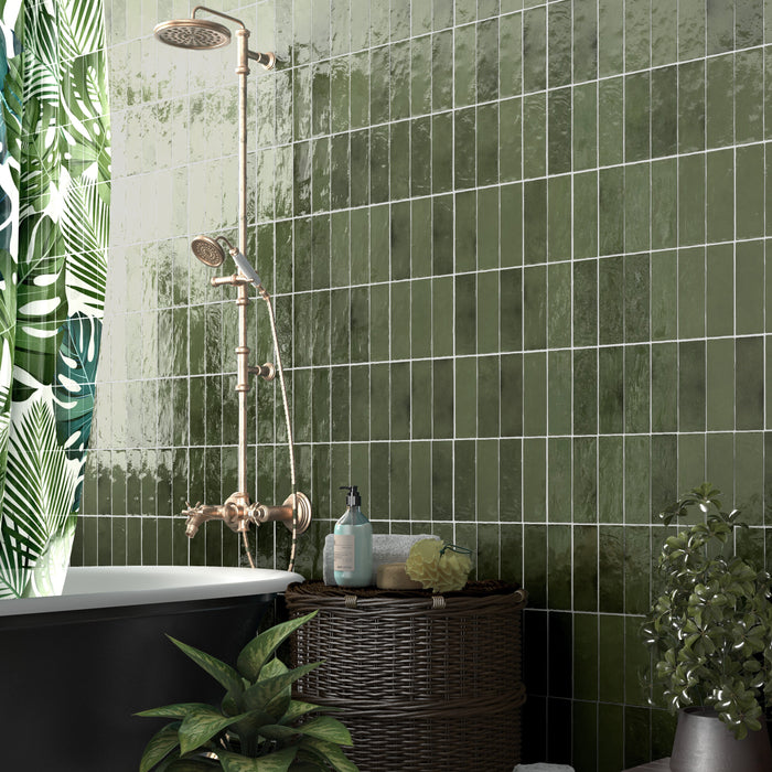 Zellij Botanical Green Brick | Moroccan Style | 6.5cm x 20cm