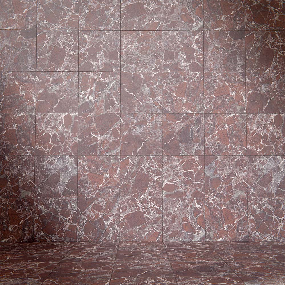 Wall and floor setting featuring Grand Bazaar Levant Rouge Matt Marble effect 30 × 30cm porcelain tiles, laid in a grid layout, showcasing rich red tones, soft matt finish, and natural stone-inspired veining.