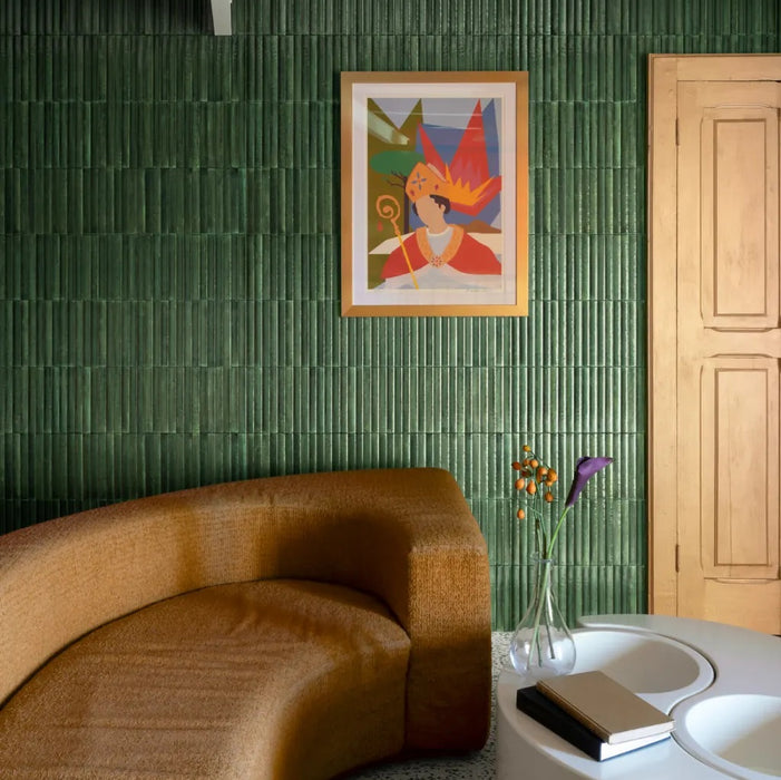 Mizu Tiles | Green Tiles | Fluted Decor | 6cm x 24cm | Porcelain