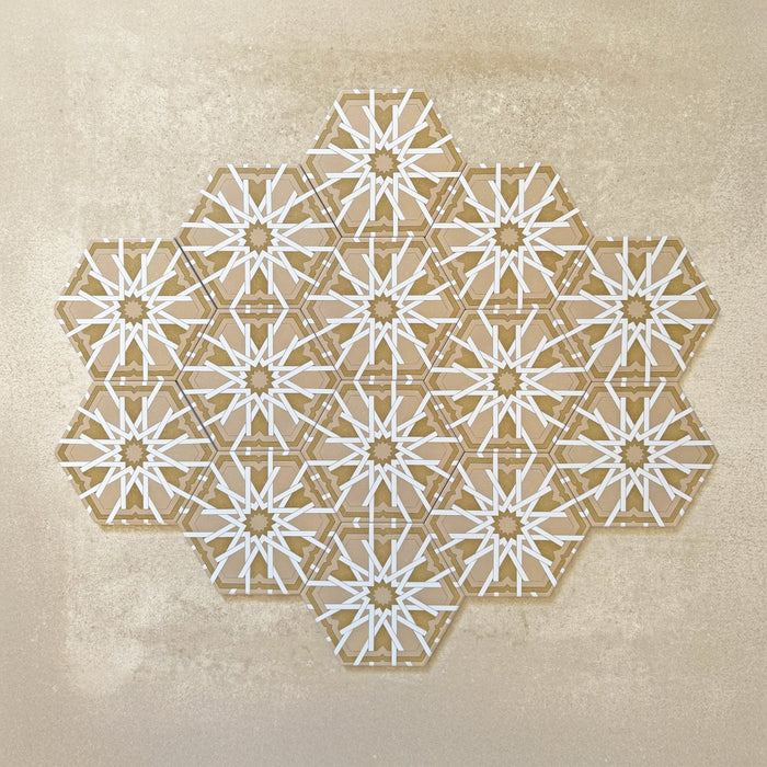 Maroush Mareshan Vintage Gold | Hexagon Moroccan Tile | 18.7cm x 21.6cm