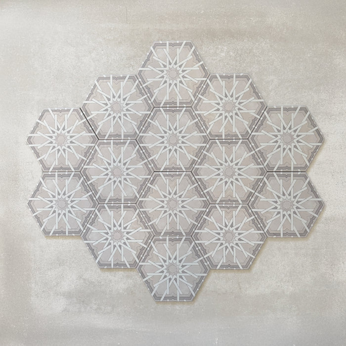 Maroush Mareshan Ice White |  Hexagon Moroccan Tile | 18.7cm x 21.6cm