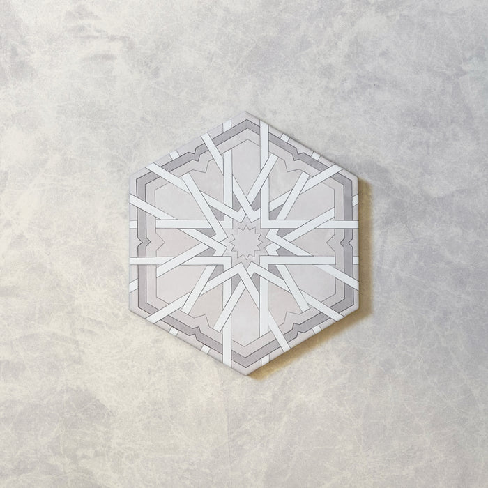 Maroush Mareshan Ice White |  Hexagon Moroccan Tile | 18.7cm x 21.6cm