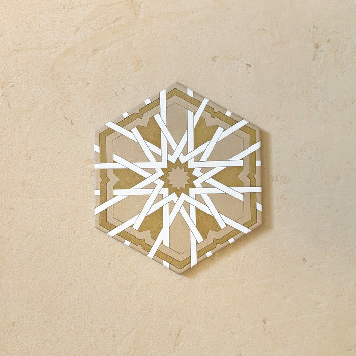 Maroush Mareshan Vintage Gold | Hexagon Moroccan Tile | 18.7cm x 21.6cm