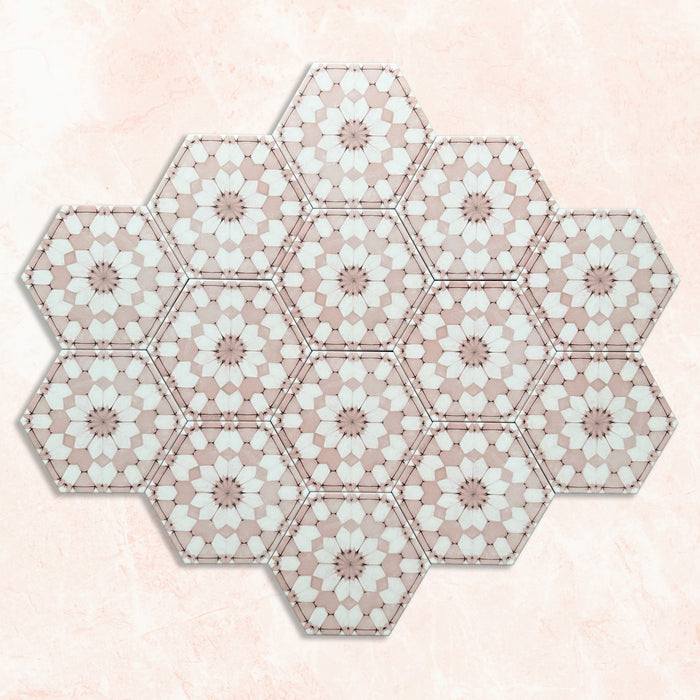 Maroush Dusty Pink | Hexagon Moroccan Tile | 18.7cm x 21.6cm