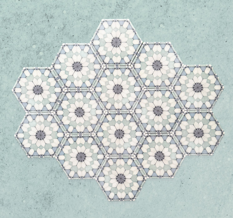 Maroush Frost Blue | Hexagon Moroccan Tile | 18.7cm x 21.6cm