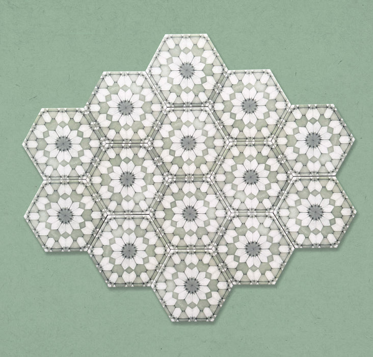 Maroush Green | Hexagon Moroccan Tile | 18.7cm x 21.6cm