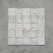 Mixed layout of Beijing White 10x10cm Moroccan square tiles and Beijing White Décor tiles, featuring a blend of smooth and raised crescent textures with soft glaze variation for a handcrafted, artisanal finish.