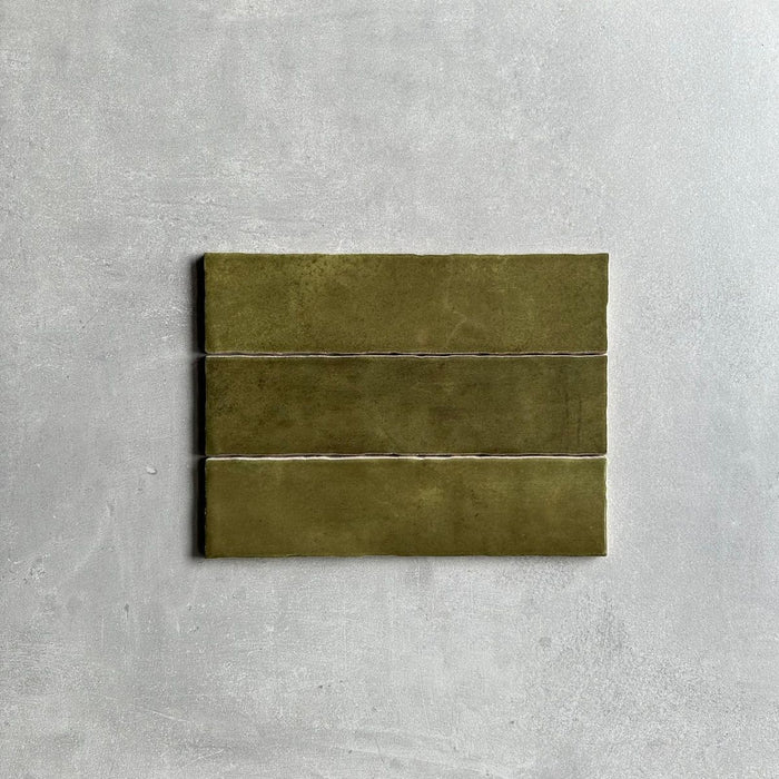 Narobi Tile | Gloss Olive Green| Handmade Effect | Rustic Tile | 7.5cm x 30cm