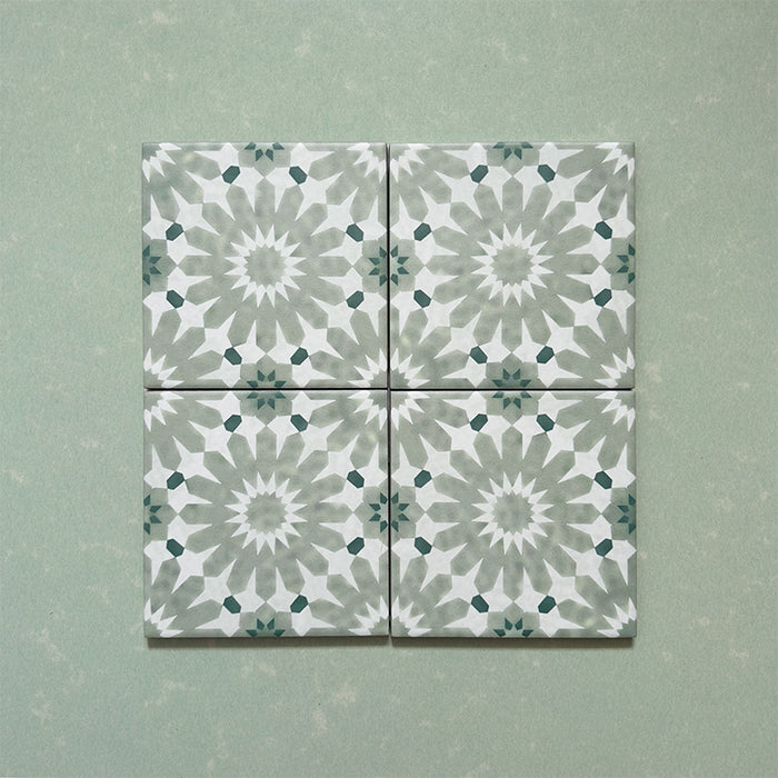 Fizaan Mini Jade Green Moroccan Pattern Tile 15cm x 15cm