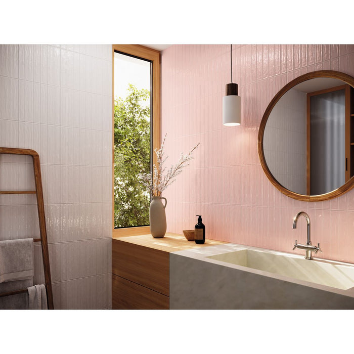 Pastelle Base Pink Gloss Wall Tiles 5cm x 25cm