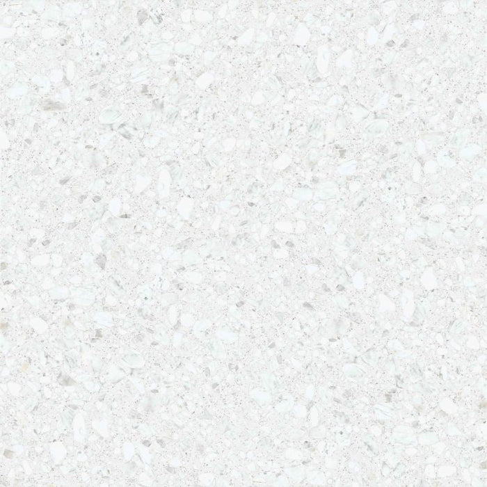 Noventa Blanco 3D Terrazzo 60x120cm porcelain tile, featuring a bright white terrazzo effect design with varied stone fragments, soft grey detailing and a subtle textured finish for contemporary wall and floor installations.