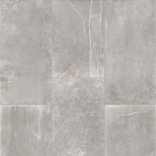 Product display of Obsidian Stone Titanium 30x60cm stone-effect porcelain tiles in mid-grey tones, featuring subtle veining, textured detailing and a realistic natural stone appearance with a matt finish.