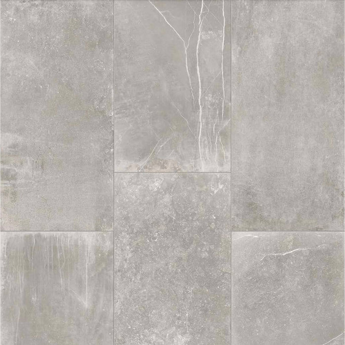 Product display of Obsidian Stone Titanium 30x60cm stone-effect porcelain tiles in mid-grey tones, featuring subtle veining, textured detailing and a realistic natural stone appearance with a matt finish.