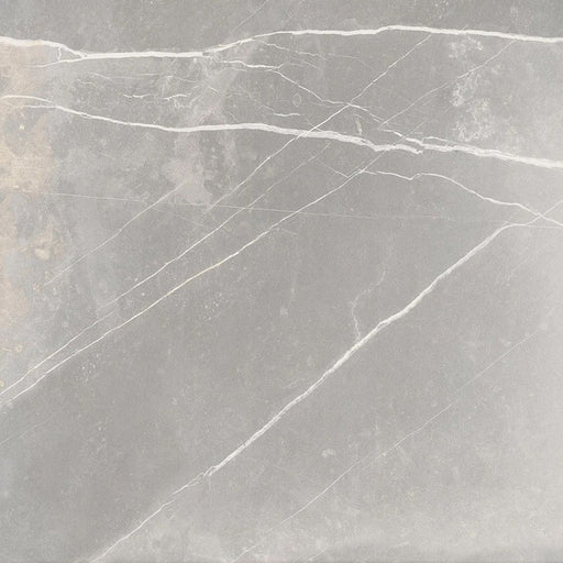 Product display of Obsidian Stone Titanium 60x60cm stone-effect porcelain tiles in mid-grey tones, featuring subtle veining, textured detailing and a realistic natural stone appearance with a matt finish.